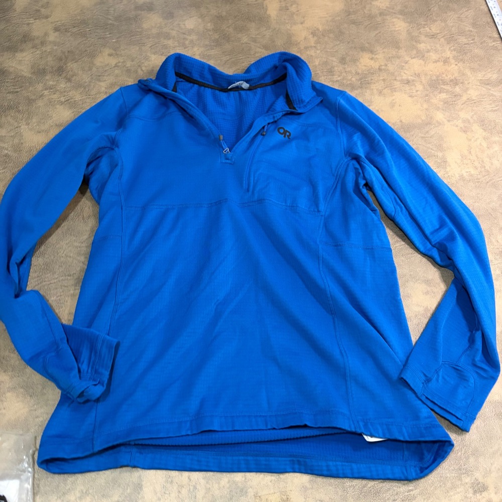 Outdoor Research Vigor Quarter Zip Mens Large Blue Grid Fleece Pullover 271449